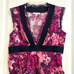 Parameter womens sz 10 Anthropologie V-Neck Pink Abstract Floral Navy Lace Y2K